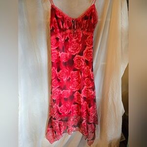 Vintage Pink Rose Print Y2K Handkerchief Midi Dress size Large